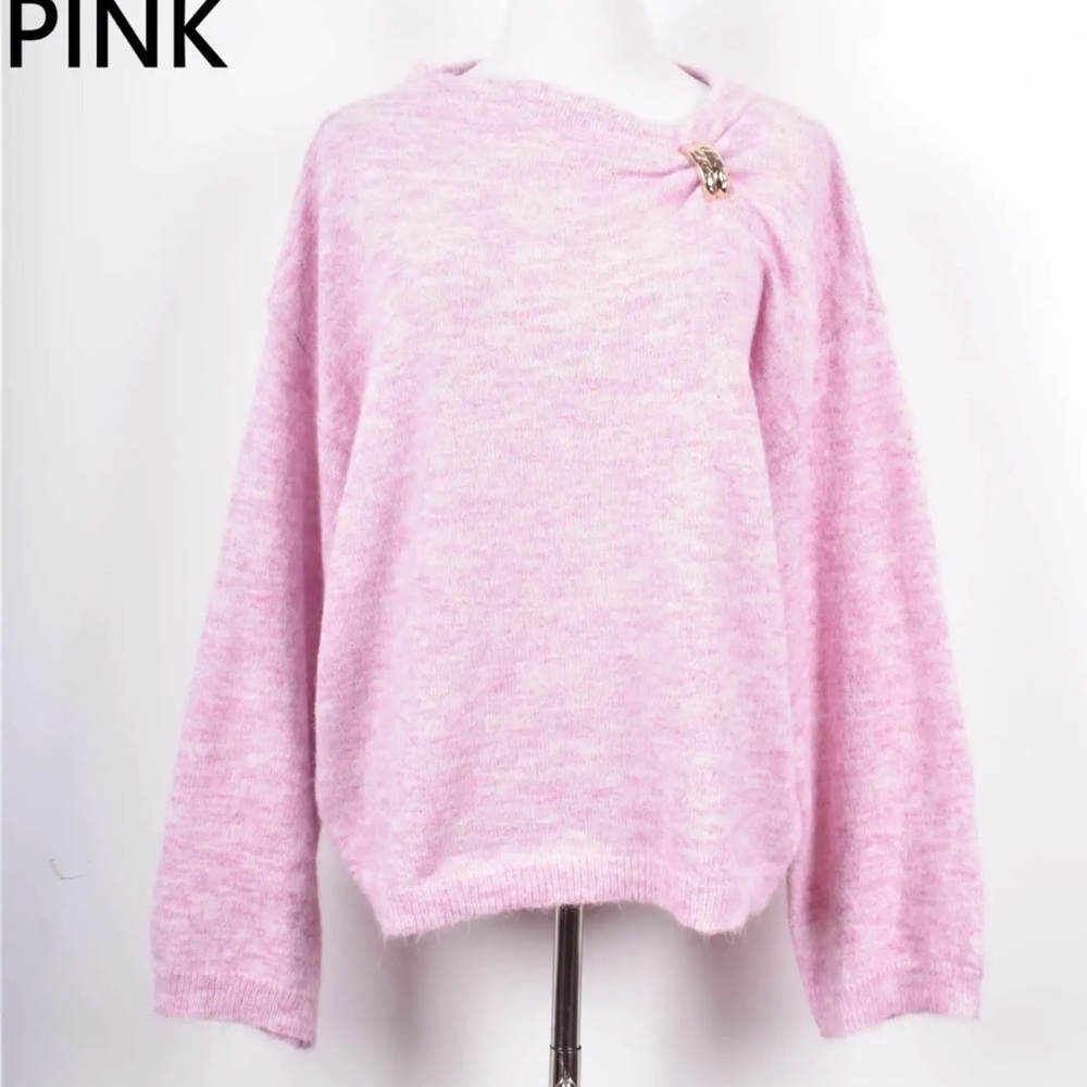 FROM PARIS FRANCE 🇫🇷 Pink Women's Sweater with Brooch